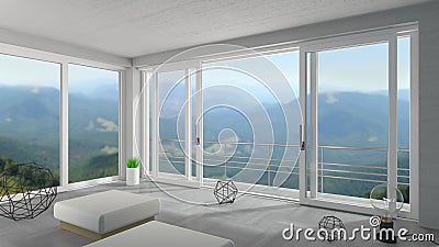 White wide sliding door in mountain chalet Cartoon Illustration