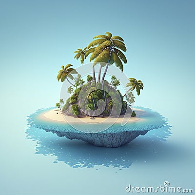 3d Illustration island coconut tree with blue sky and blue sea full hd Stock Photo