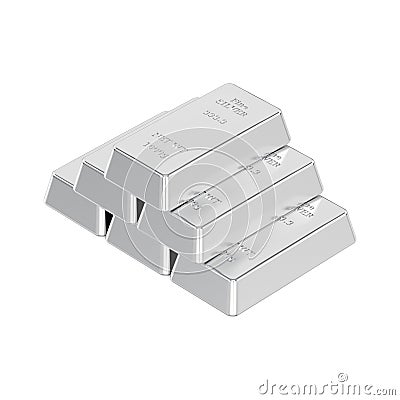 3D illustration isolated pyramid of silver ingots bullion Cartoon Illustration