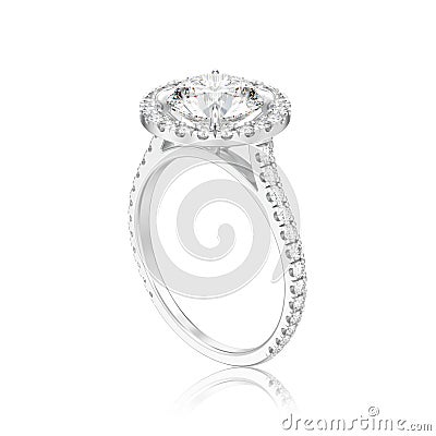 3D illustration isolated silver engagement wedding round diamond Cartoon Illustration