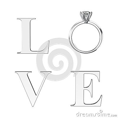 3D illustration isolated silver text word love with silver Cartoon Illustration