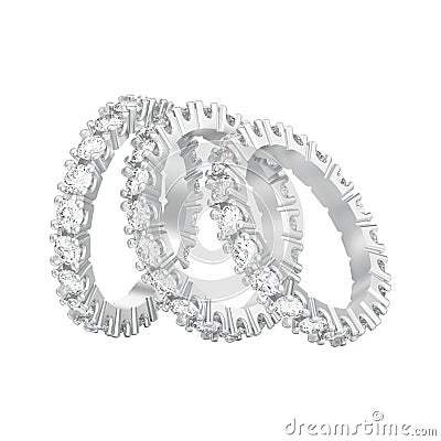3D illustration isolated three silver eternity band diamond ring Cartoon Illustration