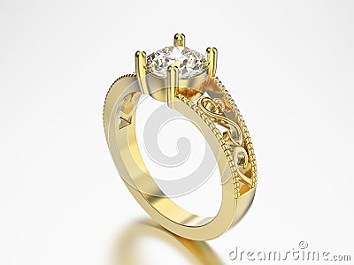 3D illustration isolated yellow gold ring with diamonds Cartoon Illustration