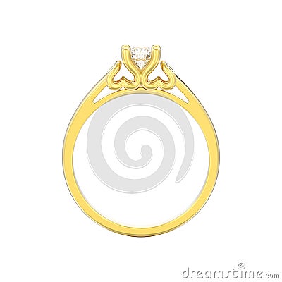 3D illustration isolated yellow gold solitaire wedding diamond r Cartoon Illustration