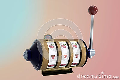 3d illustration. Isolation view , Slot machine and one arm bandit on pastel background Cartoon Illustration