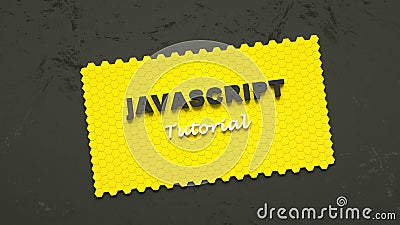 3d illustration of Javascript tutorial. E-learning. Yellow card made of hexagons with Javascript tutorial inscription. Online Cartoon Illustration