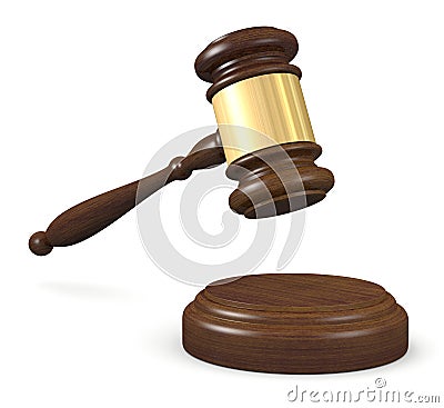 3d illustration judge gavel brown on white background Cartoon Illustration