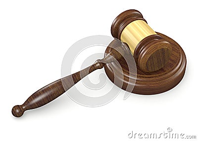 3d illustration judge brown gavel on white background Cartoon Illustration