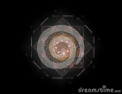 3D illustration lacy colorful clockwork pattern. 3D rendering digital fractal art design Cartoon Illustration