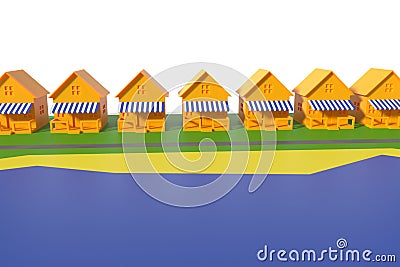 Lakeside bungalows with a beach Cartoon Illustration