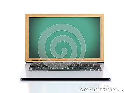 3d illustration. Laptop with chalkboard on white background Cartoon Illustration