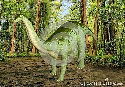 3D Illustration of Large Dinosaur Standing in Swamp Stock Photo