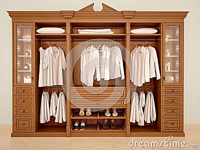 3d illustration of Ñlassic wood wardrobe wardrobe Cartoon Illustration