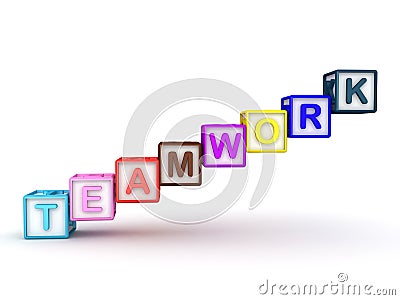 3D illustration of letter cubes spelling out teamwork Cartoon Illustration