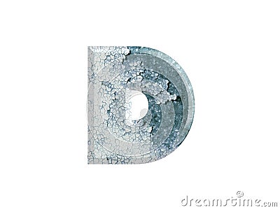 3D illustration, letter D blue color rusty iron metal alphabet, isolated design element Cartoon Illustration