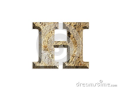 3 D illustration LETTER H, old stone alphabet, isolated design element Cartoon Illustration