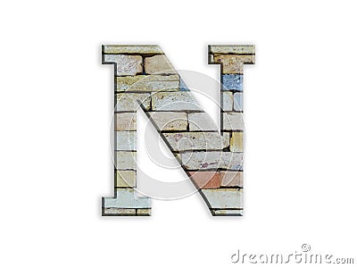 3D illustration Letter N brick structure alphabet font isolated on white design element Cartoon Illustration