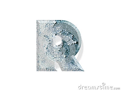 3D illustration, letter R blue color rusty iron metal alphabet, isolated design element Cartoon Illustration