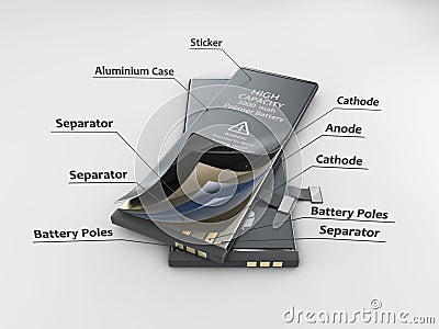 3d Illustration of Li-ion cell battery structure,clipping path included Stock Photo