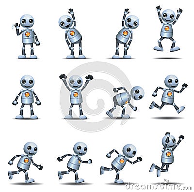 3d illustration of little robot active lifestyle and vitality set Cartoon Illustration