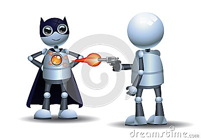 3d illustration of little robot bullet proof bat super extraordinary character Cartoon Illustration