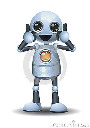 3d illustration of little robot business giving cheerful double thumb up Cartoon Illustration