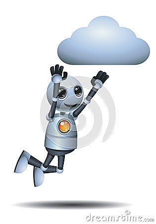 3d illustration of little robot business try to reach the floating cloud Cartoon Illustration