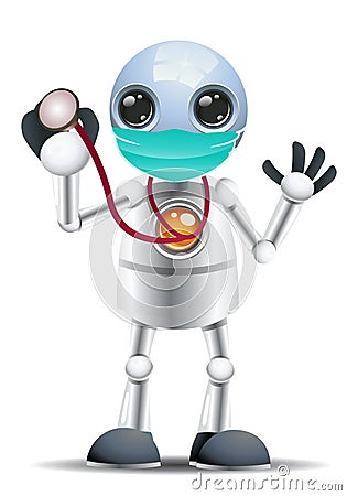 3D illustration of a little robot doctor ready to examine covid-19 patient Cartoon Illustration