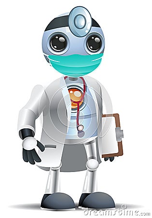 3D illustration of a little robot doctor ready to examine covid-19 vaccine Cartoon Illustration