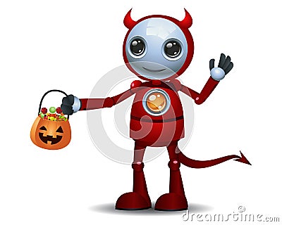 3D illustration of a little robot on halloween satan costume Cartoon Illustration