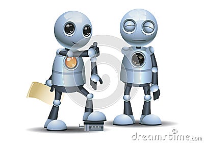 3d illustration of little robot instaling body part Cartoon Illustration