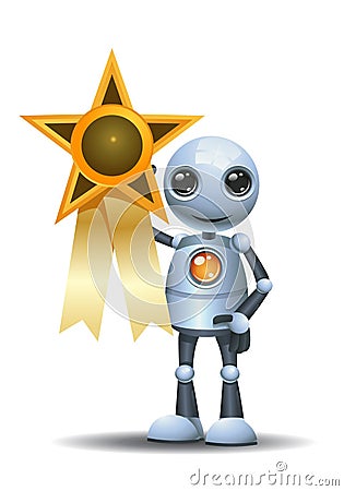 3d illustration of little robot proud got medal Cartoon Illustration