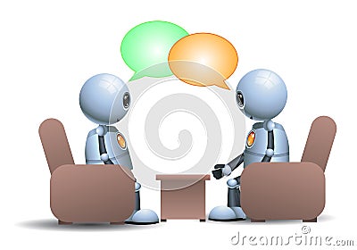 3d illustration of little robot talking sit on sofa Cartoon Illustration