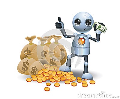 3d illustration of little robot working to get rich people concept Cartoon Illustration