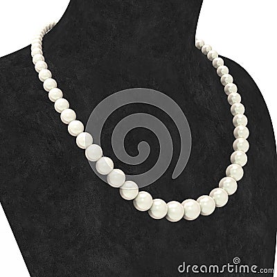 3D illustration macro zoom pearl necklace on a black mannequin Cartoon Illustration