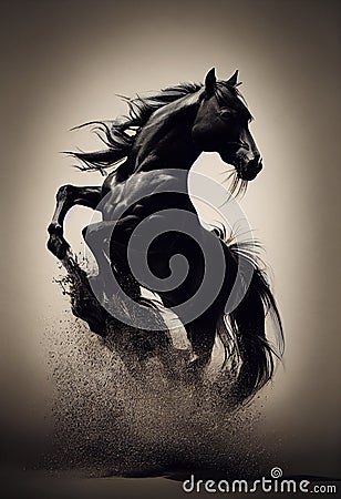 3d illustration of a majestic horse. Detailed close up portrait. Dirt, water, galloping, race. Generative AI illustration Cartoon Illustration