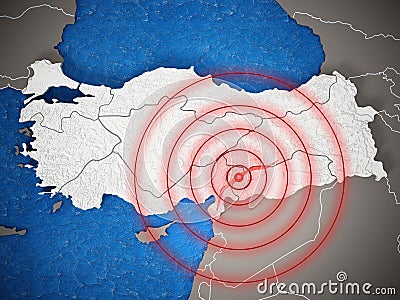 3D illustration of major earthquake in south east region of Turkey. 3D illustration Cartoon Illustration