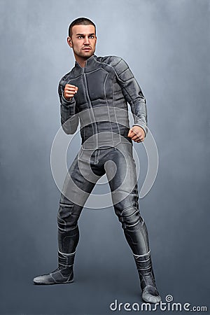 Render of an futuristic urban warrior in fists clenched fight pose Cartoon Illustration