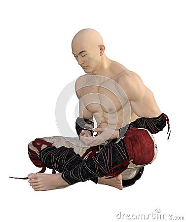 3D Illustration of Asian Monk in Meditation Cartoon Illustration