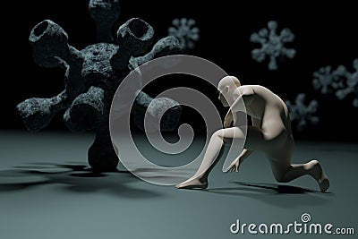 3d illustration man prepared fight virus Cartoon Illustration