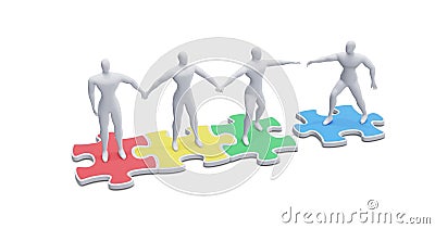 3d Illustration of Man on Puzzle Piece Joining Group of People Stock Photo