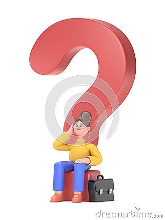 3D illustration of man puzzled and contemplating. 3D illustration uncertainty concept, Thinking, Questions, Cartoon Illustration