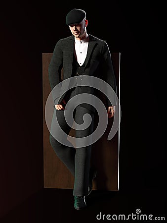 3D-illustration of a man from 1920 in a traditional outfit. could be a gangster or a hitman Stock Photo