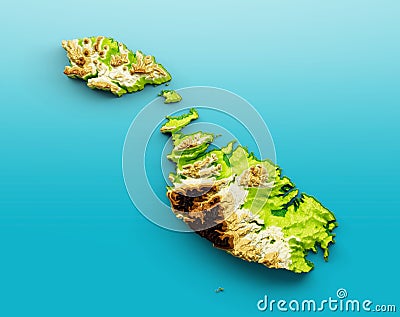 3D illustration of the map of Malta isolated on a blue sea background Cartoon Illustration