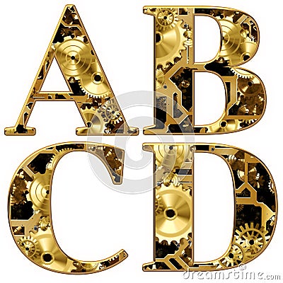 3D illustration Mechanical gears Cogs alphabet Cartoon Illustration