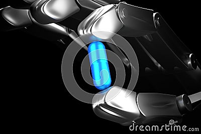 3d illustration pill in hand robot Cartoon Illustration