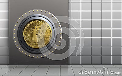 3d bitcoin safe safe Cartoon Illustration