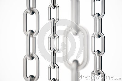 3D illustration metal chains. Metal, steel chains isolated on white background. Metal chains for industrial. Strong link Cartoon Illustration