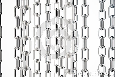 3D illustration metal chains. Metal, steel chains isolated on white background. Metal chains for industrial. Strong link Cartoon Illustration