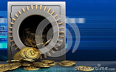 3d bitcoins heap over cyber Cartoon Illustration